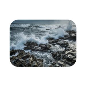 Ocean Wave Bath Mat — Coastal Rocky Shore Bathroom Rug