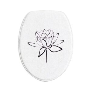 Lotus Flower Calligraphy Bath Mat Set — 3-Piece Purple Minimal Line Art Bath Decor