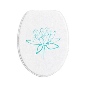 Lotus Flower Calligraphy Bath Mat Set — 3-Piece Aqua Minimal Line Art Bath Decor