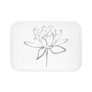 Lotus Flower Calligraphy Bath Mat — Grey Minimal Line Art Bath Decor